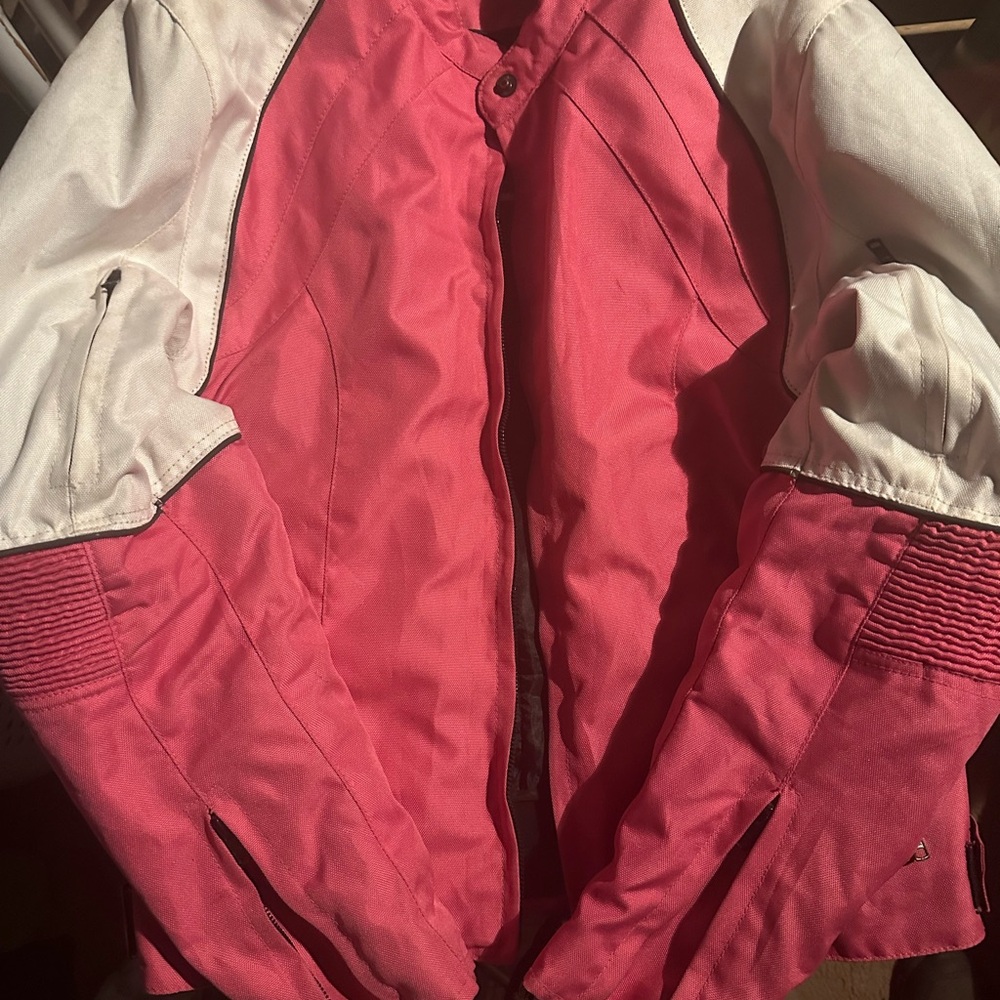 Women's Pink and White Xelement Motorcycle Jacket